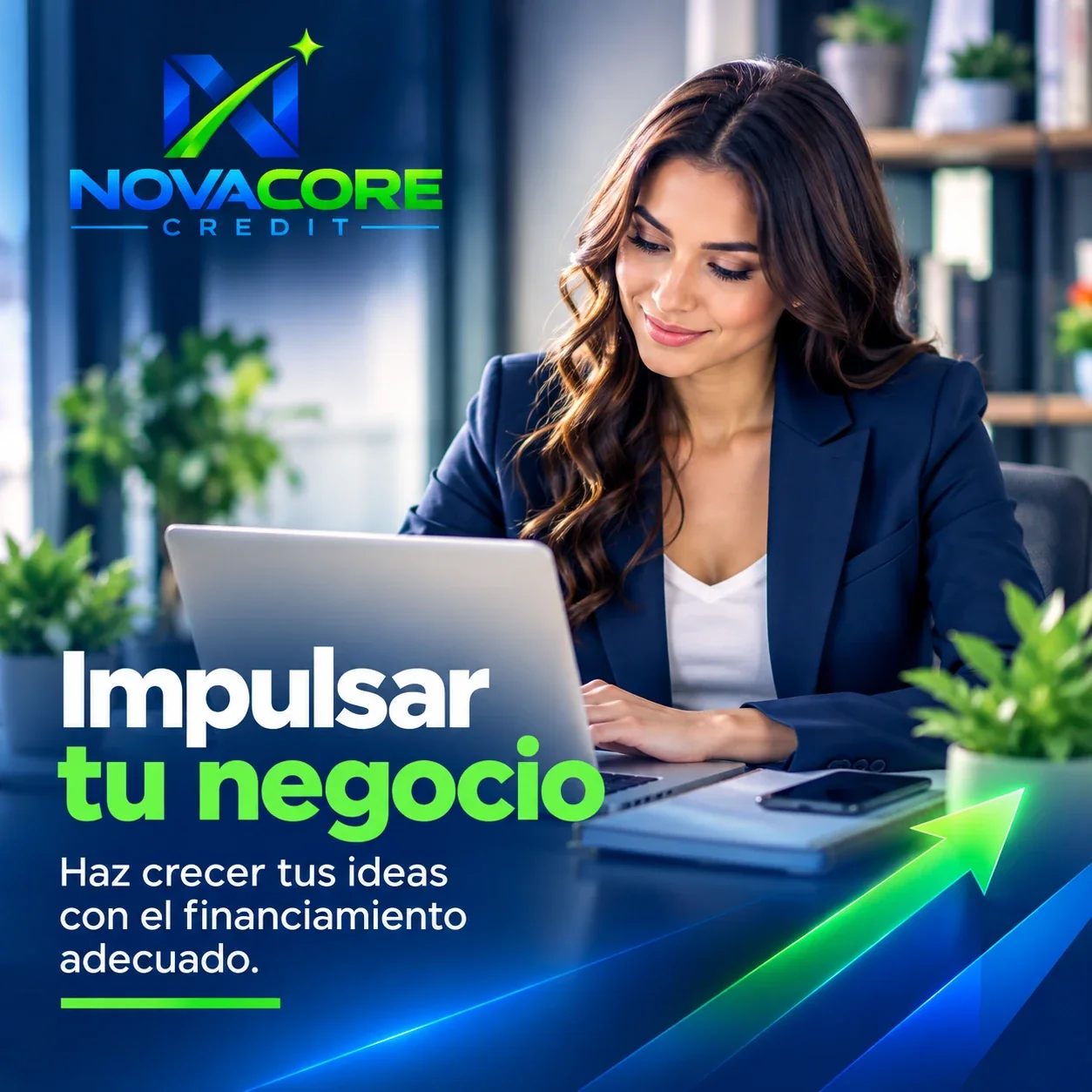 Mujer trabajando en su laptop. Impulsar tu negocio: haz crecer tus ideas con el financiamiento adecuado.